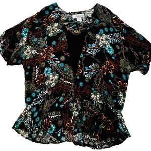 Sag Harbor‎ Dark Multi-Color Beaded Neck Tie Waist Workwear Blouse Size Large